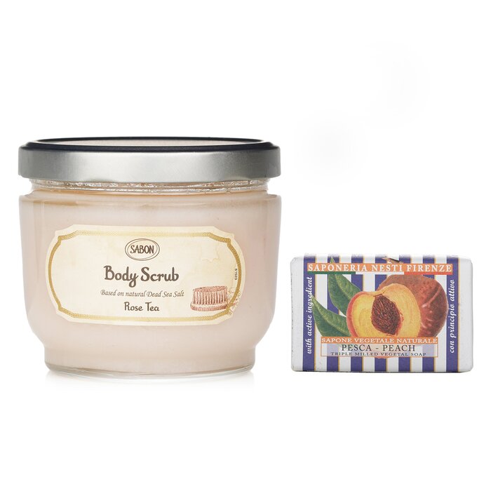 Sabon Body Scrub - Rose Tea & Nesti Dante Le Deliziose Natural Soap - Peach - 2pcs