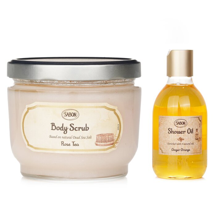 Body Scrub - Rose Tea & Shower Oil - Ginger Orange - 2pcs